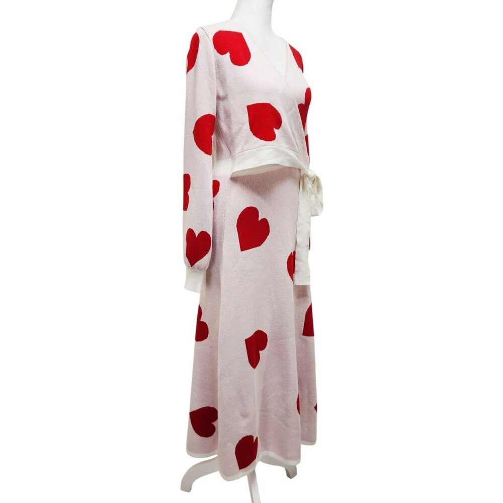 V For City Womens Wrap Long Sleeve Heart Print Maxi Dress Sweater White Size S - Picture 5 of 10